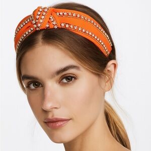 New Luxe Orange Headband Adorned with Gold-Lined Rhinestones